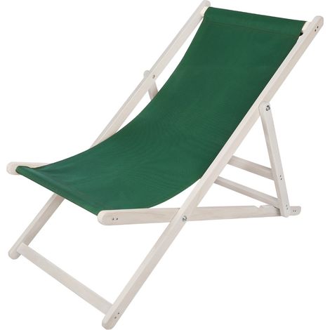 Strandstuhl mit Armlehne Strandliege Holz Liegestuhl Gartenliege Sonnenliege Faltliege weiß grün (1/5)