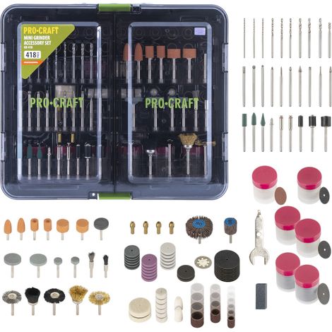 Procraft GK-418 Set di accessori 418 pezzi universale per smerigliatrici diritte