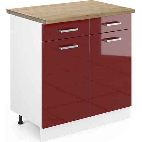 Küchenunterschrank R-Line, Bordeaux Hochglanz, 80 cm , AP Eiche, Vicco