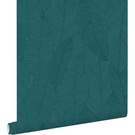 papier peint feuilles dessinées bleu canard - ESTAhome (1/5)