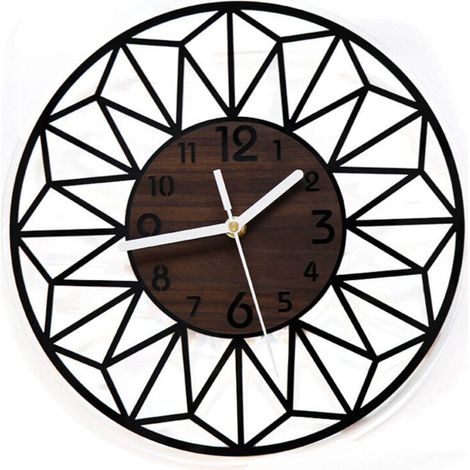 Horloge Murale Bois Massif Métal 30cm Horloge Murale Silencieuse sans Tic-Tac Salon Chambre Cuisine Bureau Grande Pendule Murale Bois Naturel Moderne Classique (1/5)