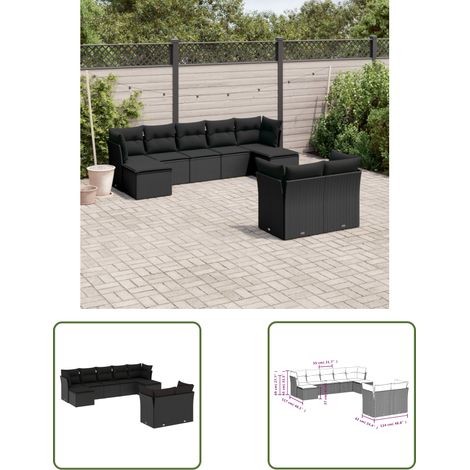 The Living Store 9-tlg. Garten-Sofagarnitur mit Kissen Schwarz Poly Rattan - Gartensofas - Outdoor Möbel - Lounge Set - Gartenlounge - Rattan Sofa (1/3)