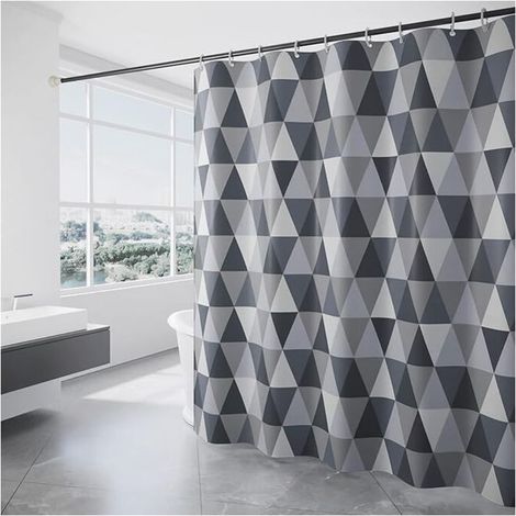 Rideau de douche, rideau de douche 180x200 cm, rideau de douche polyester lavable en machine, rideau de douche salle de bain, motif triangle (1/5)