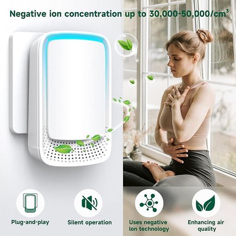 Ionisateur Purificateur d'air pour personnes allergiques, Purificateur d'air à ions négatifs à brancher pour appartements, salles fumeurs, toilettes pour animaux domestiques, bureaux et poussi (1/4)