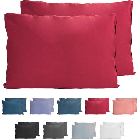 100% Coton Jersey Taie d'oreiller - Lot de 2 - 40x60 cm, Oreiller 150 g/m², Housse de Coussin, Aurore Rouge (1/5)