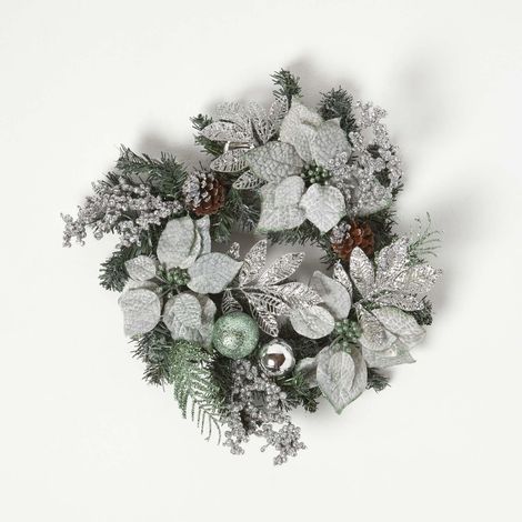 HOMESCAPES Mint Green & Silver Christmas Wreath (1/4)
