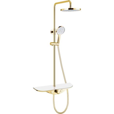 Mexen Exxo ensemble de douche mural avec pomme de douche et robinet, or/blanc - 78113-25 (1/2)