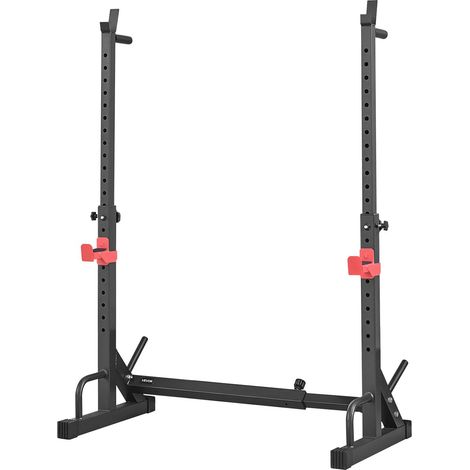 Rack à Squats Multifonctionnel, Cage à Squat avec Hauteur et Largeur Réglables, pour Développé Couché Pompe Musculation Gym et Domicile, avec Supports pour Barres d'Haltères et Crochets en J