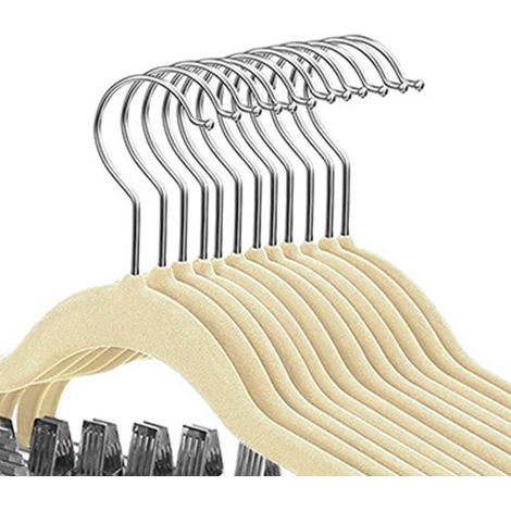 Porte-vêtements avec clips mobiles [Hangers de voyage] Finition velvet anti-glissement pour pantalons robes chemises 5/10 pièces Noir/Beige/Gris/Rose choix (1/5)