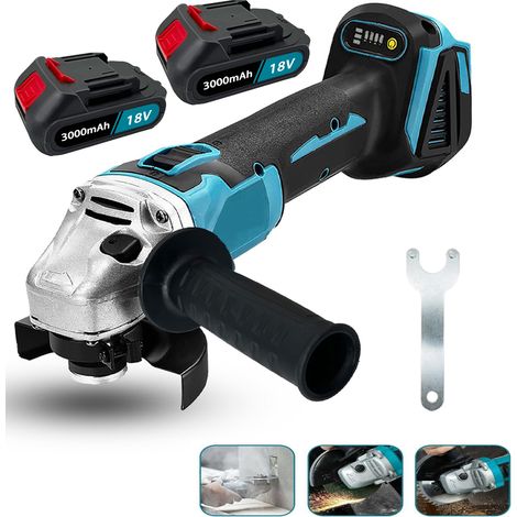 Smerigliatrice angolare da 125 mm, sostituzione senza fili, 18 V, 850 W, con 2 batterie da 3,0 Ah e caricabatterie per taglio, smerigliatura, lucidatura, compatibile con batteria Makita