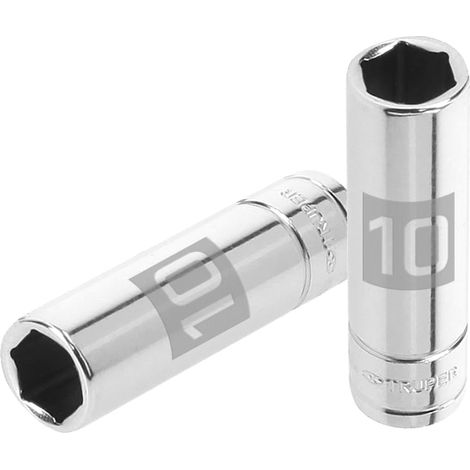 Llave vaso hexagonal larga, cuadro 1/4" - 10 mm