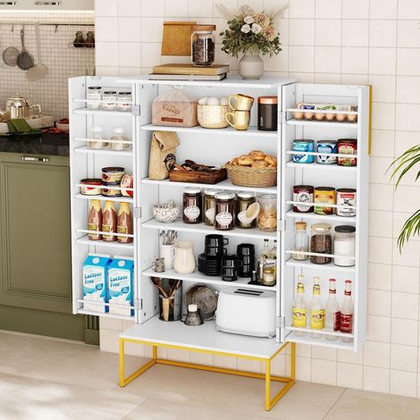 Küchenschrank mit verstellbaren Regalen, Vorratsschrank für Küche & Wohnzimmer, Weiß (1/5)