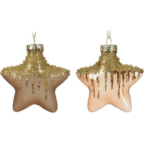 Palline a forma di stella in vetro per albero di natale marrone, confezione da 2 pezzi