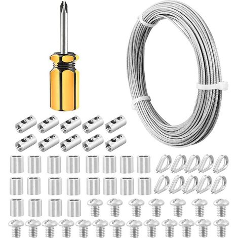 Ensemble de corde et de clip en acier inoxydable de 30 mètres recouvert de plastique pour usage domestique, accessoires pour câbles en acier recouvert de plastique et câble en acier pour usage extérie (1/5)