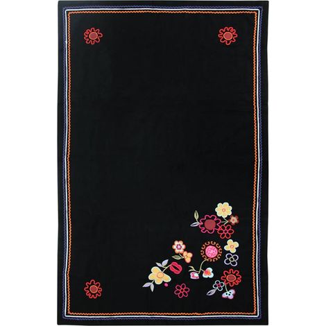 FOLK - Plaid brodé de fleurs noir 90x140 (1/2)