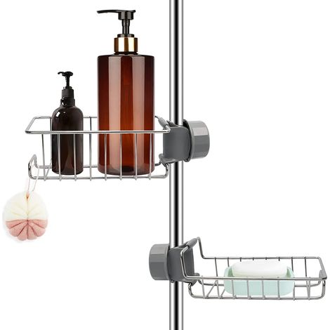 Juego de 2 estantes de ducha de acero inoxidable sin taladrar, estante de baño telescópico de acero inoxidable, estante de apoyo para la ducha, jabonera, barra de ducha, carrito de ducha para champú