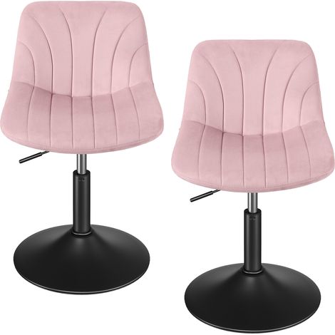 Lot de 2 Chaise de Coiffeuse Réglable, Tabouret avec Dossier, Rotation 360°, Velours, pour Coiffeuse, Rose (1/5)