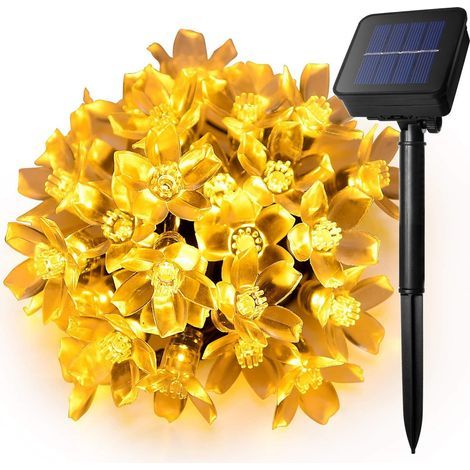 AIDUCHO 30led Guirlande Lumineuse Solaire Fleurs De Cerisier, 6.5m Forme De Fleurs Lumineuse Extérieur, 8 Modes Imperméable Lumières Féériques Fleur Pour Jardin Patio Cour Fête Noël Décoration, Jaune (1/5)