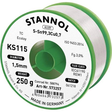 Stannol KS115 hilo de soldadura bobina metálica 250 g 1,5 mm