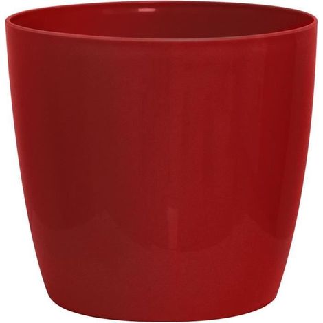 Glänzender Cache-Pot - GARDEN ID - Shiny Rouge mit Rollen - 30 x 27 cm - Keramik-Optik - Wasserdicht - Leichte Bewegung