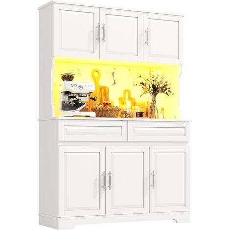 Meubles de cuisine (108 x 40 x 180 cm), armoire haute avec commande par application, étagères réglables, espace de rangement avec plan de travail pour cuisine et salle à manger, buffet avec éclairage  (1/5)