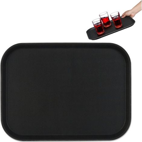 Bandeja de catering rectangular de 41 x 30 cm con borde elevado y antideslizante, color negro (1/5)