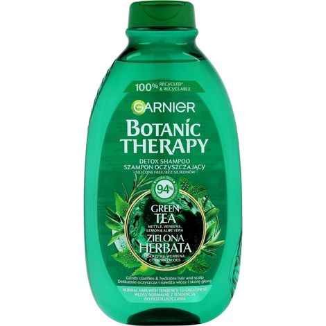 Champú limpiador de té verde Garnier Botanic Therapy para cabello normal a graso, 400 ml.