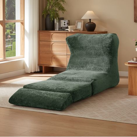 Poltrona relax convertibile 118x90x86 cm verde, seduta lounge in tessuto peluche e schiuma, MEUBLIV (1/5)