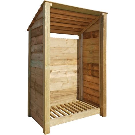Wooden Log Store Reverse Roof, W119xH180cm (Light green, natural finish)