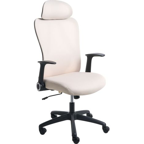 Chaise de Bureau en Tissu Pivotante avec Appui-Tête Réglable Accoudoirs Relevables Inclinables Beige Zyven