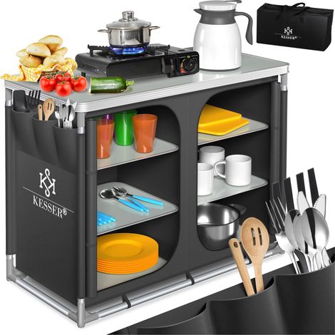 KESSER® Mobile cucina da campeggio, struttura in alluminio - tipo F6, antracite (1/5)