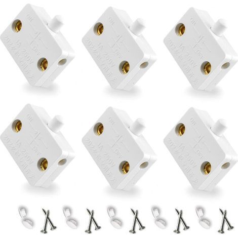 Automatic Cupboard Door Light Switch, Momentary Contact, 6-Piece Set, White Cabinet Door Switch (1/5)