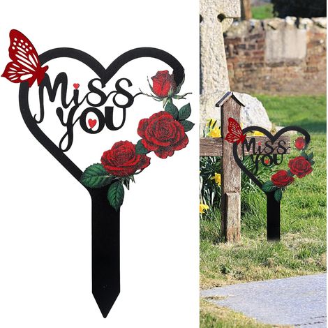 Plaque commémorative en forme de cœur, grand piquet, décorations funéraires pour cimetière, stèle funéraire en métal  pour maman et papa (1/5)