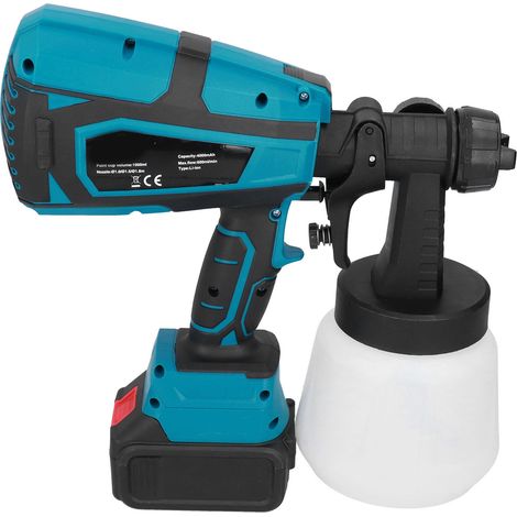 Pistolet à peinture sans fil, électrique, batterie lithium 21 V rechargeable, réservoir de 1000 ml, prise UE 200-240 V (1/5)