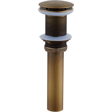 Pop-up Rétro Bouchon Bonde de Lavabo Vidange Clic-clac sans Trop-Plein en Laiton Bronzé Universel Valve Draineur d’Evier Vasque Siphon sans Trou de Débordement Poli- sans Trop-Plein