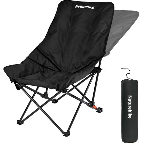Chaises de camping pour adultes - Portable - Dossier haut - Chaise de jardin surdimensionnée - Confortable - Rembourrée - 3 cm - Charge maximale : 120 kg - Réglable - Noir (1/5)