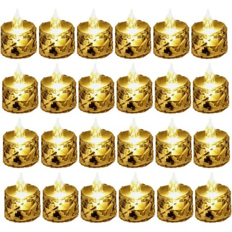 24 Bougies Chauffe-Plat à LED Sans Fumée Piles pour la Saint-Valentin, les Mariages, Tables Manger 3,6 X 6,5 cm
