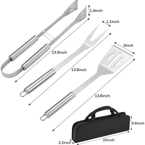 Juego de 3 utensilios de acero inoxidable para barbacoa. (1/5)