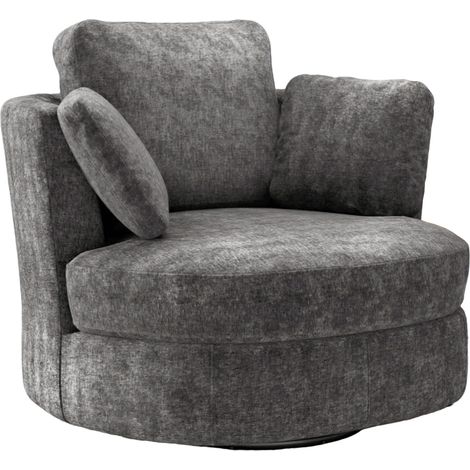 GagaFauteuil XXL moderne en chenille grise, 3 coussins inclus, assise haute densité – Fauteuil de lecture confortable pour salon et chambre (1/5)