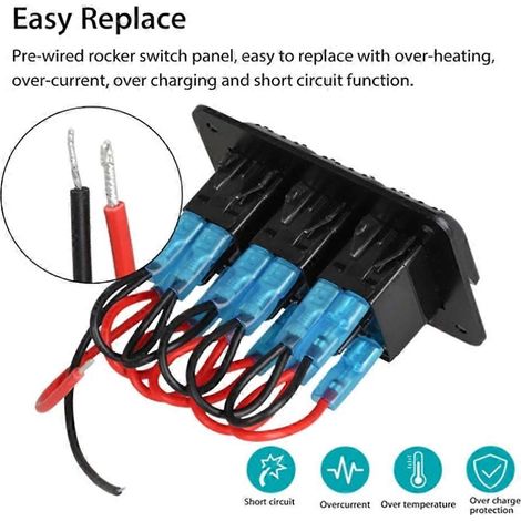 Panneau d'interrupteurs à bascule étanches 12 V avec lumière LED bleue pour véhicules - 4 (1/4)