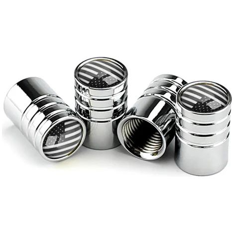 (Argent US) Lot de 4 bouchons de valve de pneu de voiture avec drapeau anglais, style auto, compatibles MINI et Peugeot. (1/5)
