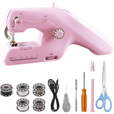 Mini machine à coudre manuelle, portable, électrique, double fil, machine à coudre à la main avec accessoires de couture, outils de couture électriques pour débutants, bricolage, couture, vêtements (1/5)