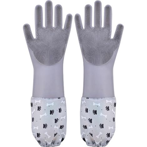 Gants de toilettage pour animaux, gants de lavage pour chats et chiens, en silicone résistant à la chaleur, 1 paire - gris) (1/4)
