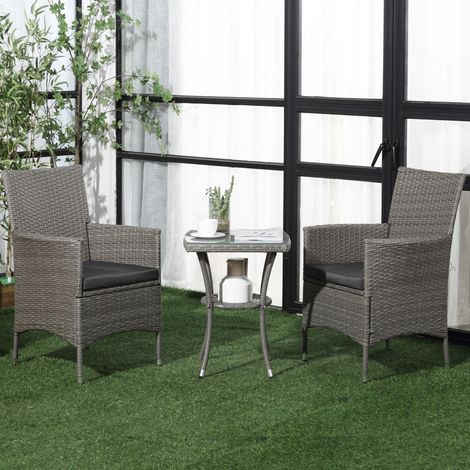 Outsunny 3 Pieces Rattan Bistro Set, Wicker Garden Furniture Set with 2 ...