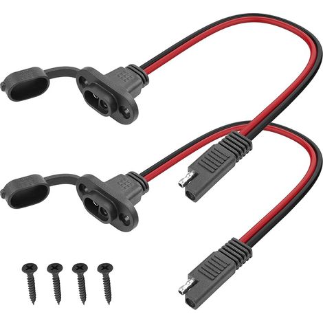 Lot de 2 faisceaux de câbles à connexion rapide SAE - 40 cm - Rectangulaires - Résistant aux intempéries - Connecteur rapide SAE pour panneau solaire, moto, moteurs de pelouse, tracteur (1/5)