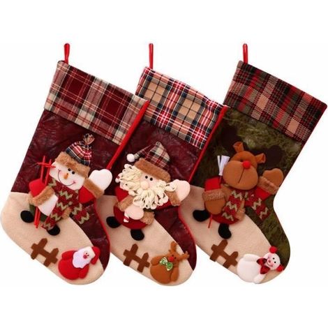 Chaussettes de Noël - VILLAGE DE NOEL - Lot de 3 - 47 cm - Décoration intérieure - Tissu doux (1/4)