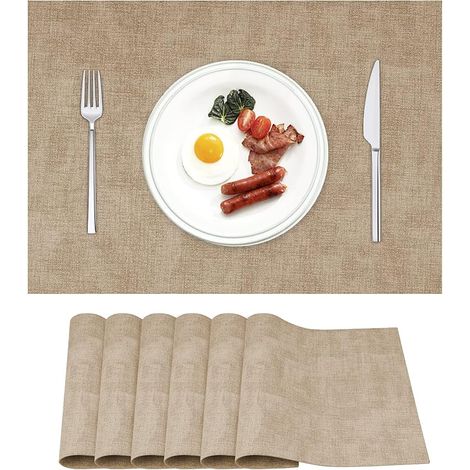Set de 6 dessous de plat en cuir résistant à la chaleur, lavables et imperméables, tapis de table en PU anti-dérapants, faciles à nettoyer, couleur marron clair. (1/5)