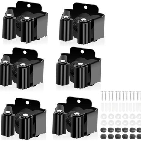 Lot de 6 supports muraux pour balais, serpillères, en acier inoxydable (avec vis), pour outils de jardin (convient pour la cuisine, la maison, la salle de bain, le garage), noir (1/5)