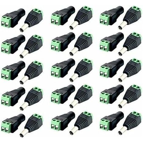 Connecteur DC - 30 Pièces (15 Mâles + 15 Femelles) - 2.1 X 5.5 Mm - 12 V - Pour Bande LED Caméra CCTV - Sans Soudure