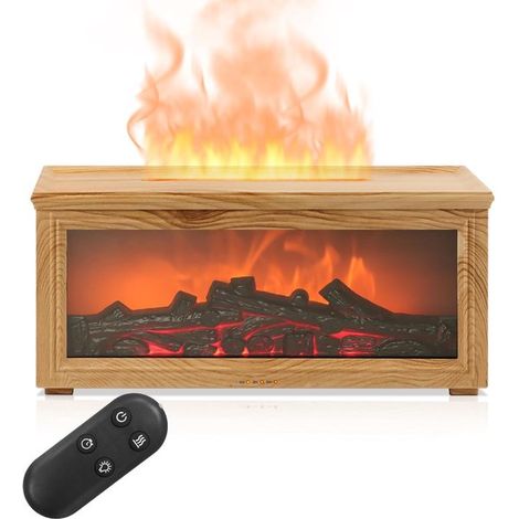 Diffuseur d'huiles essentielles – 280 ml – Effet flamme de cheminée – 7 couleurs LED – Télécommande – Minuteur (1/5)